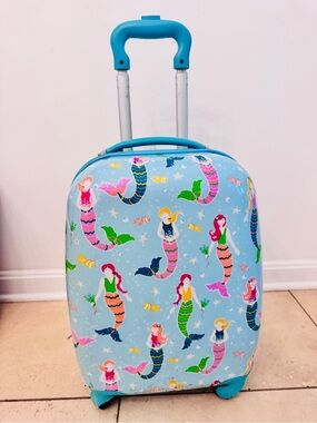 Pottery Barn Kids Mackenzie Blue Mermaid Print Rolling Suitcase/Luggage
